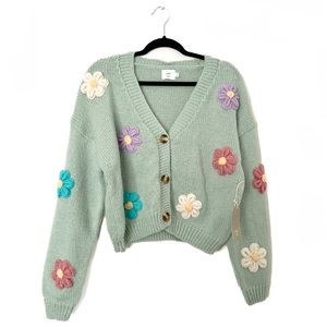 Luna Ivy - Women’s Flower Cardigan (Mint/Sage Green, M)